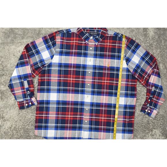 U.S. Polo Assn. Men's 2XLT Red/Blue Plaid Cotton Button Shirt Long Sleeve - Picture 2 of 7